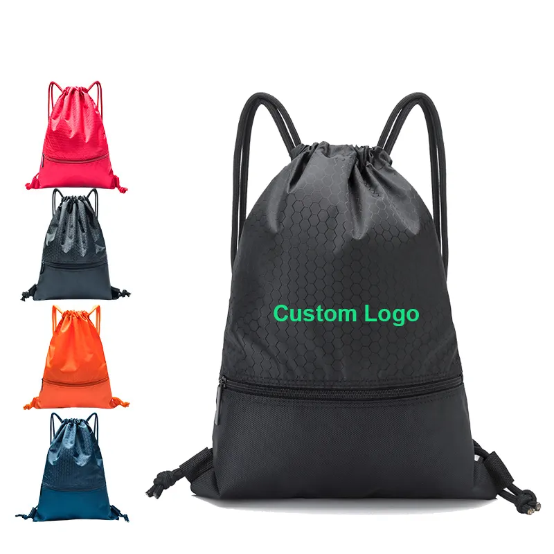 Tilpassede logo -salgsfremmende gaver sublimeret trykt nylonpolyester Drawstring rygsæk stropp lynlås