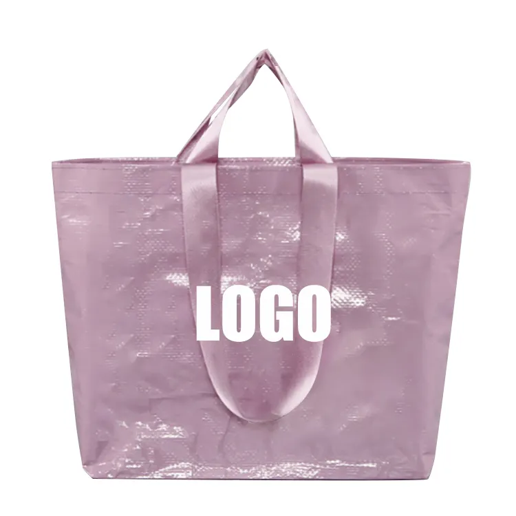 Genanvendelig og holdbar brugerdefineret logo Lamineret polyethylenpolypropylen Vævede indkøbsposer og håndtasker